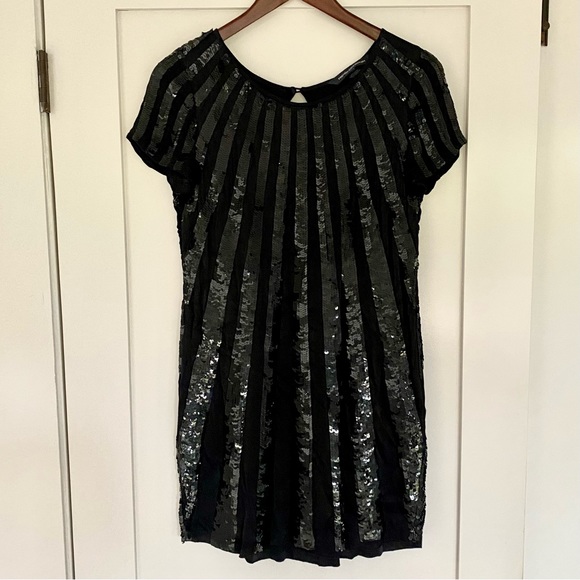 French Connection FCUK Black Sequin Shift Dress - Size 4 - Picture 2 of 7